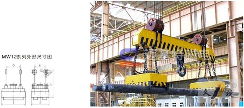 MW12系列、MW15系列吊運捆扎螺紋鋼、圓鋼用起重電磁鐵